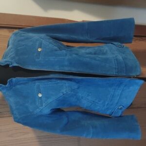 Chicos Turquoise Womens Suede Leather Zipper Jacket Size 0